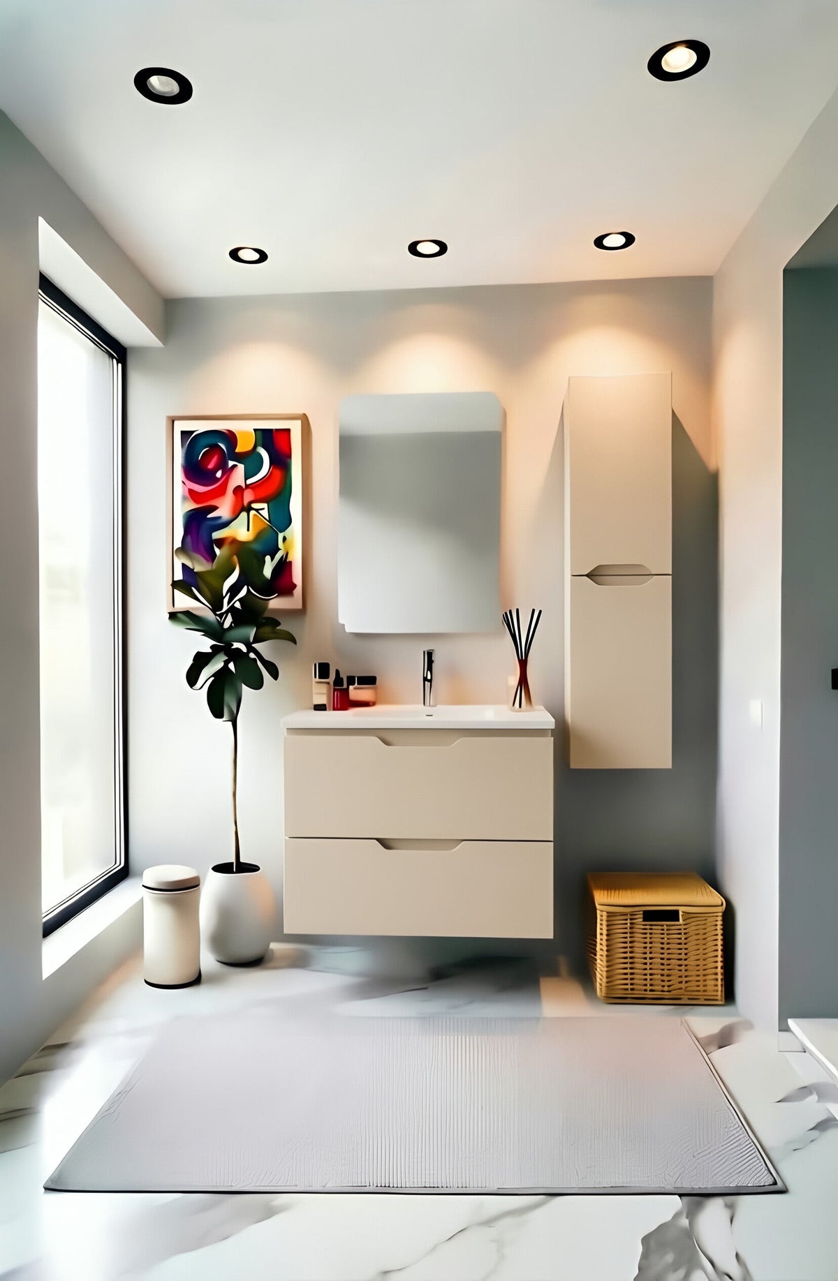 Vanity Suspended 24 in 2Drawers Undermounted slider with countertop 5 Colors