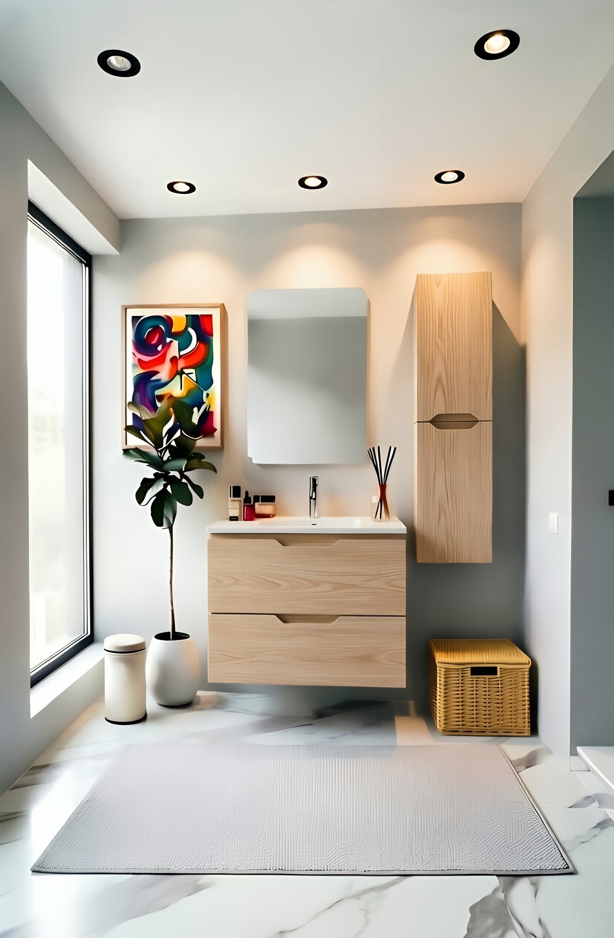 Vanity Suspended 24 in Natural 2Drawers Undermounted slider with countertop.