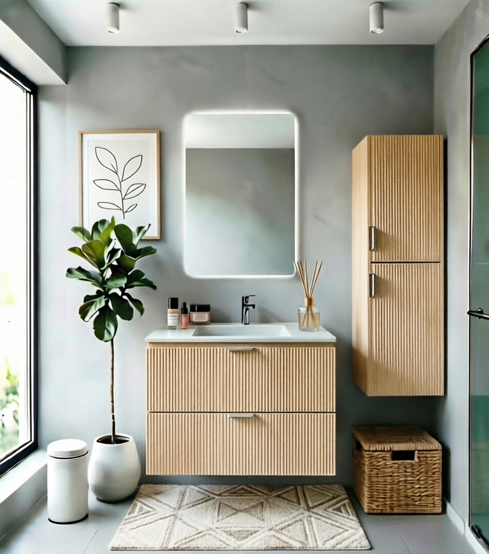 Vanity Natural Suspended 30 in 2 Drawers Undermounted slider with countertop.