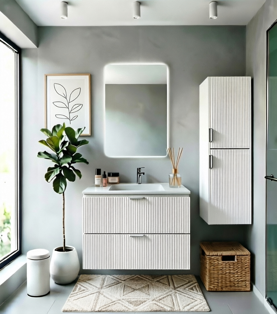 Vanity White Suspended 24 in 2 Drawers Undermounted slider with countertop.