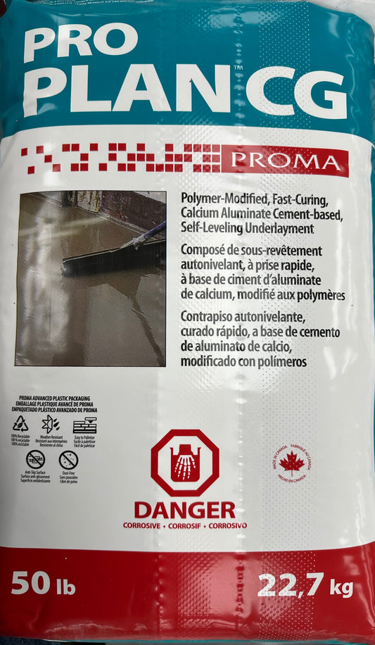 Proma PRO Plan CG50 LB / 22.7 KG composé de sous revêtement autonivelant à prise rapide, modifié aux polymères 50 lb - 22,7kg