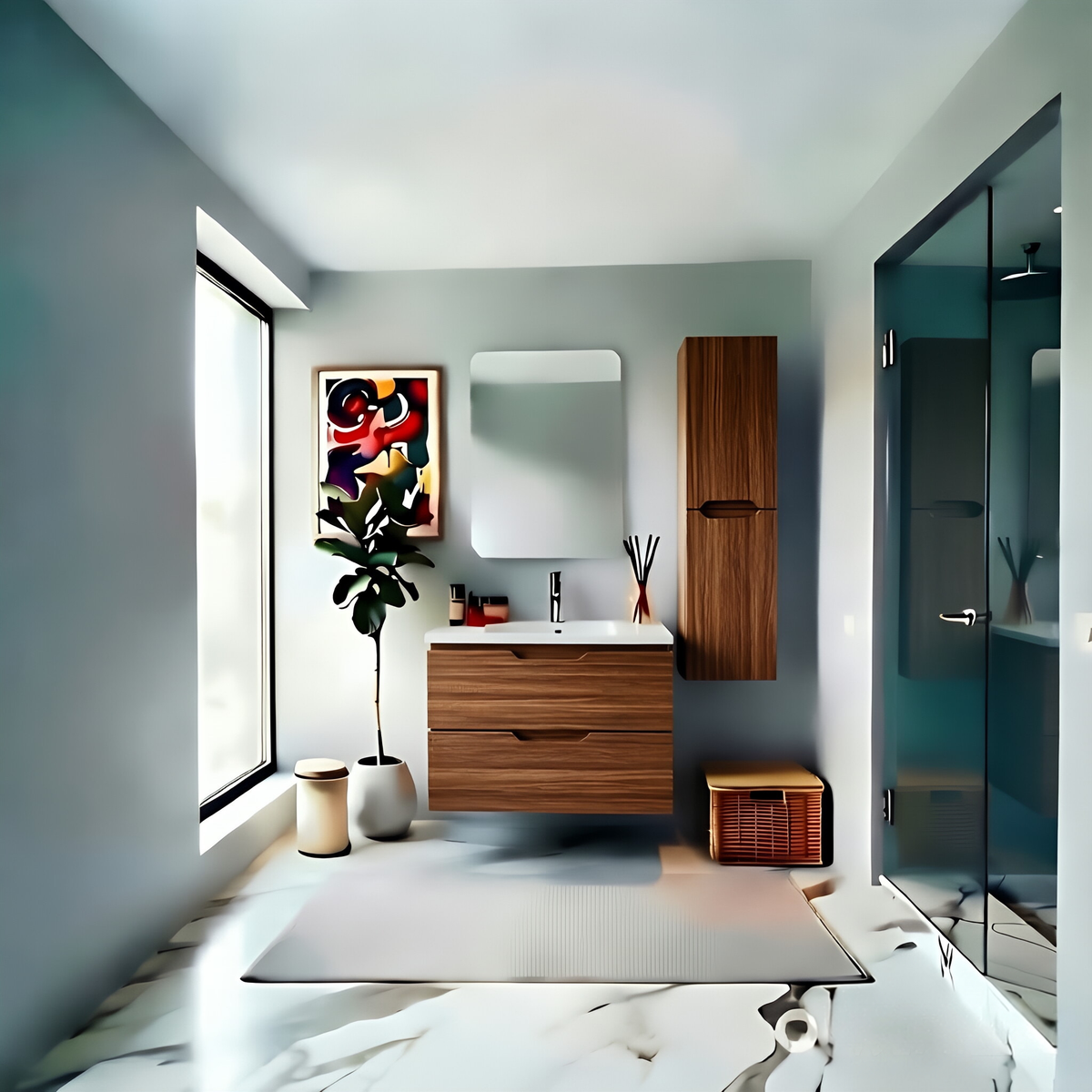 Vanity Suspended 36 in Walnut 2Drawers Undermounted slider with countertop.