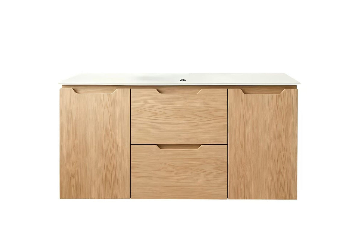 Vanity Suspended 48 in Natural 2Drawers 2Doors Undermounted slider with countertop.