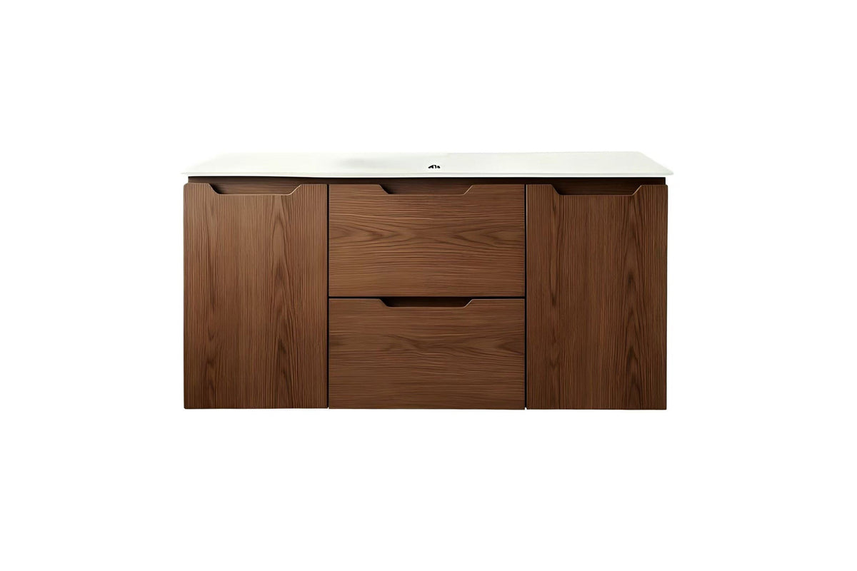 Vanity Suspended 48 in 2Drawers 2Doors Undermounted slider with countertop 5 Colors Walnut