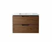 Vanity Suspended 30 in Walnut 2Drawers Undermounted slider with countertop.