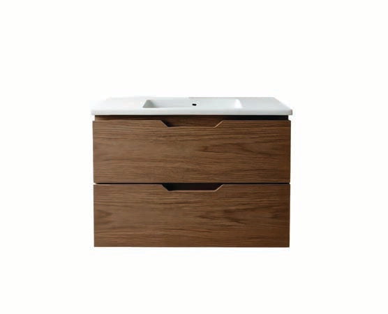 Vanity Suspended 30 in Walnut 2Drawers Undermounted slider with countertop.