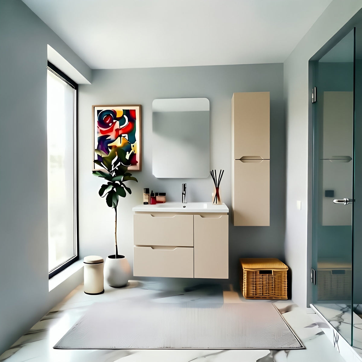 Vanity Suspended 40 in 2Drawers 1Door Undermounted slider with countertop 5 Colors