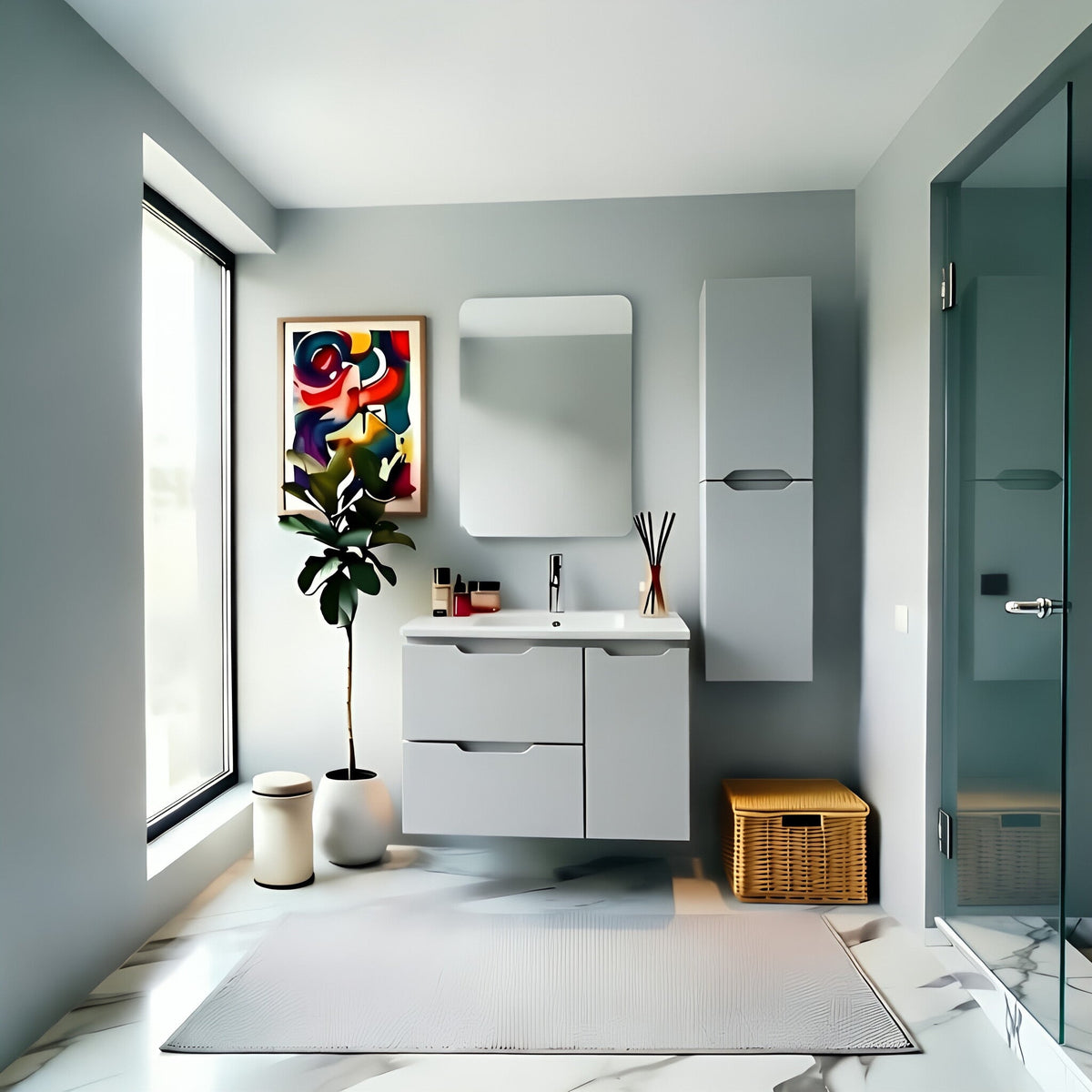 Vanity Suspended 40 in Gray 2Drawers 1Door Undermounted slider with countertop.