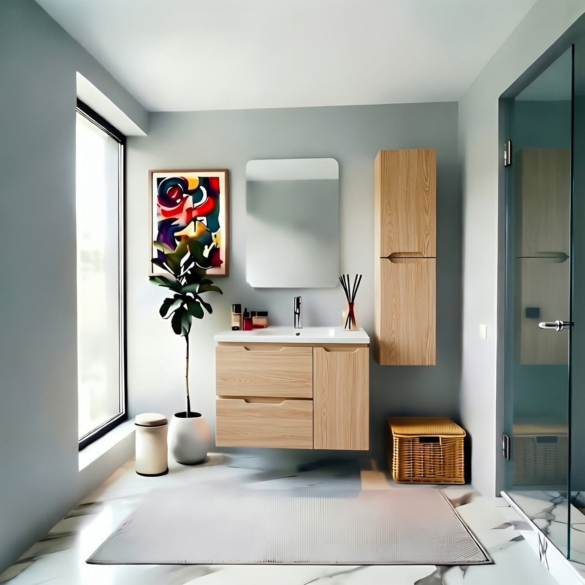 Vanity Suspended 40 in Natural 2Drawers 1Door Undermounted slider with countertop.