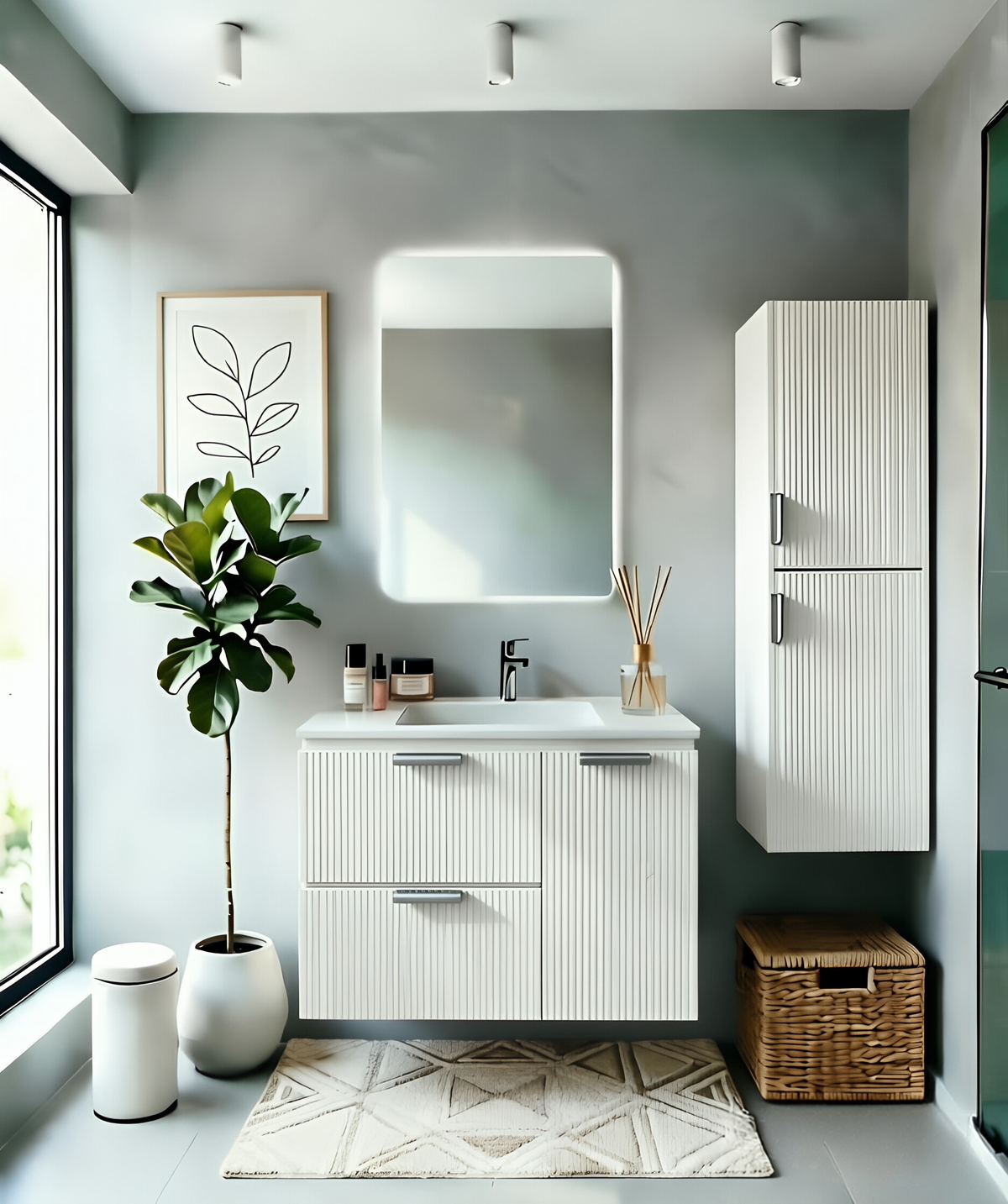 Vanity White Suspended 40 in 2 Drawers 1 Door with countertop.