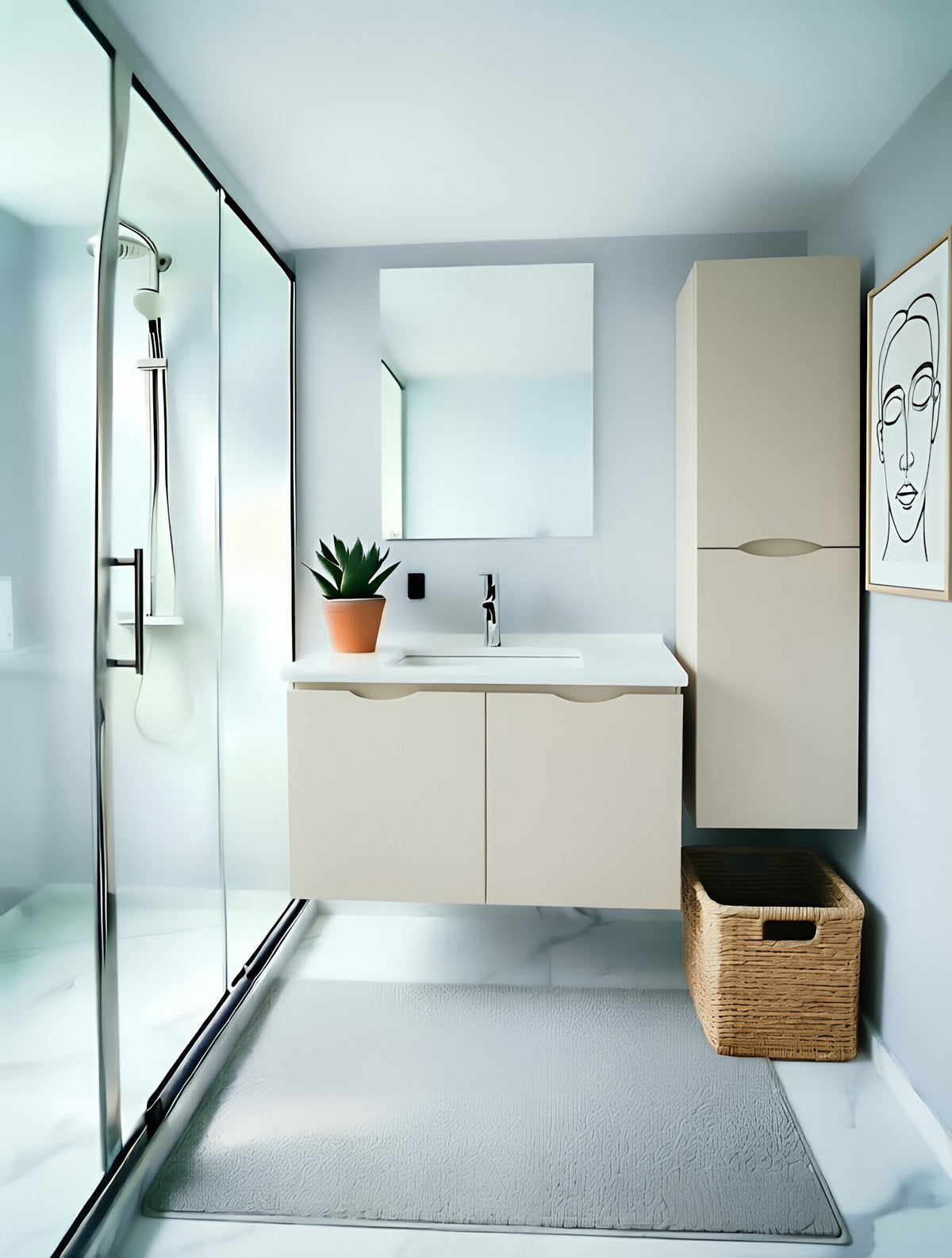 Vanity Suspended 48 in 2Doors with countertop 5 Colors