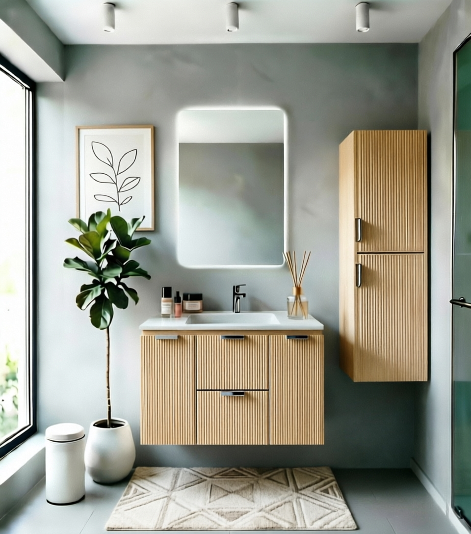 Vanity Natural Suspended 48 in 2 Drawers 2 Doors with countertop.