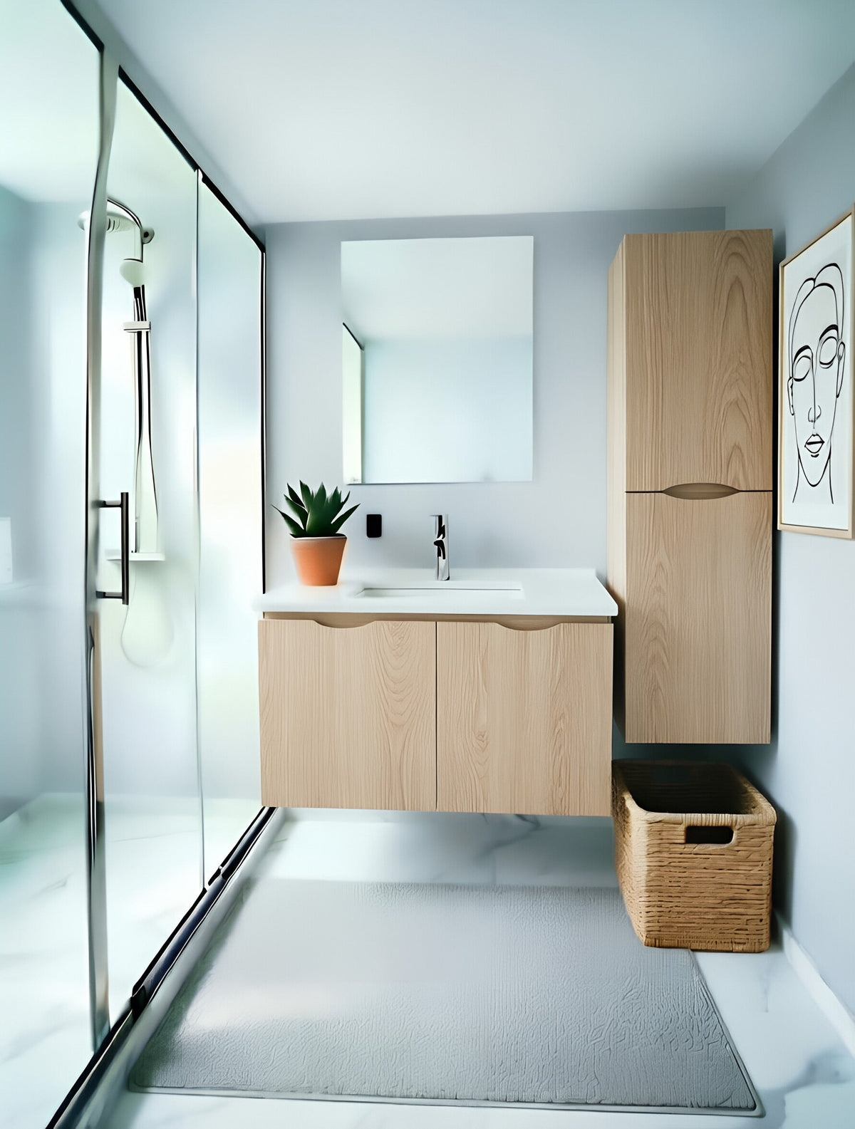 Vanity Suspended 48 in 2Doors with countertop 5 Colors