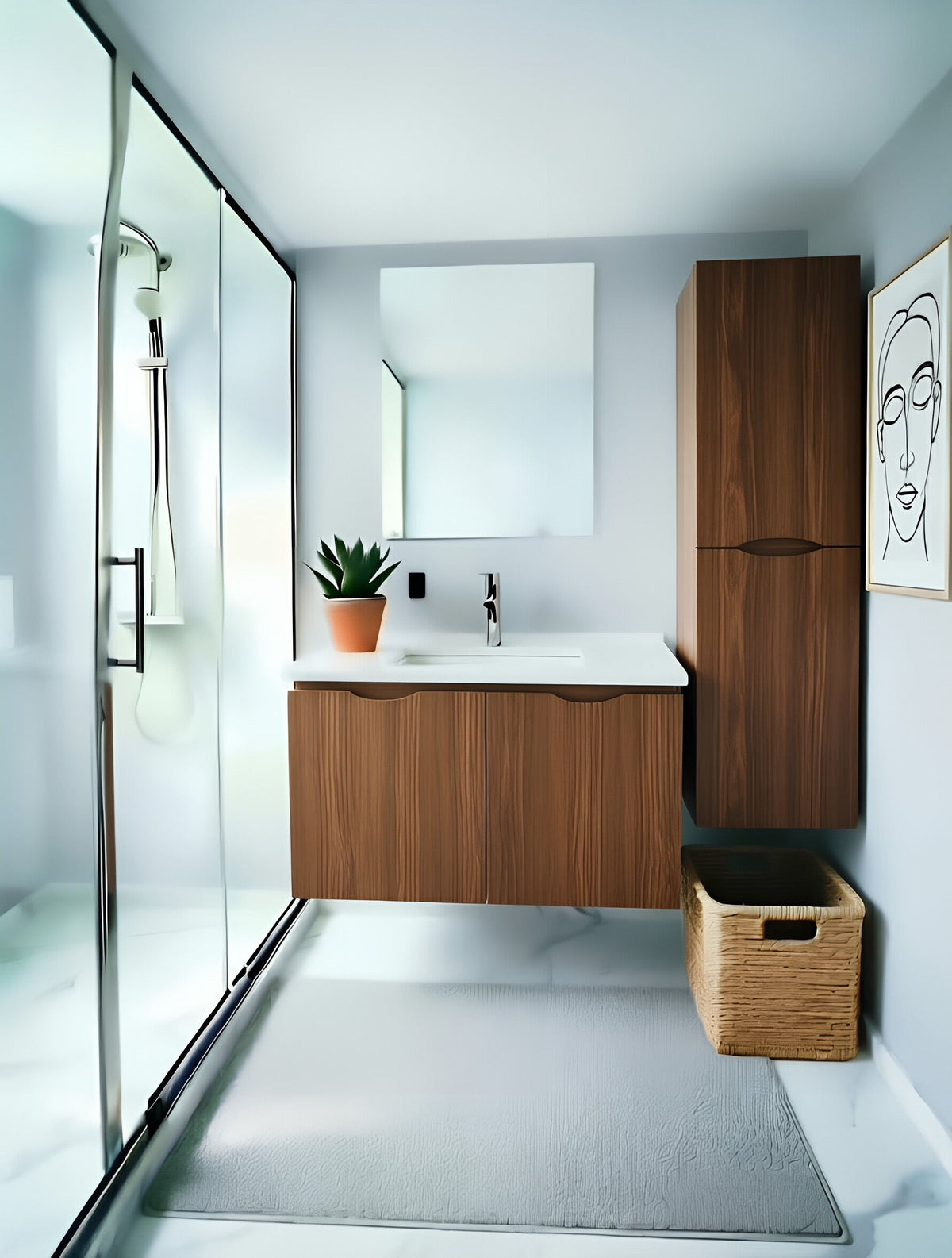 Vanity Suspended 48 in Walnut 2Doors with countertop.
