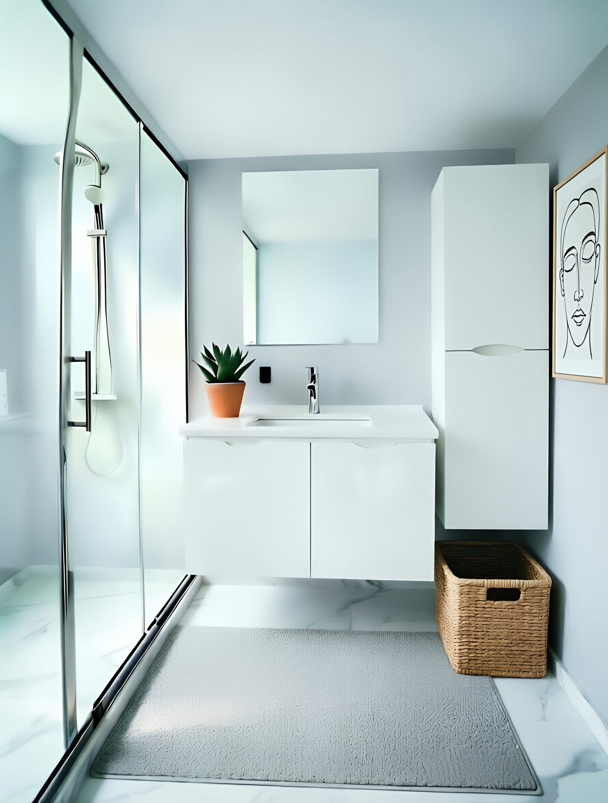 Vanity Suspended 48 in White 2Doors with countertop.