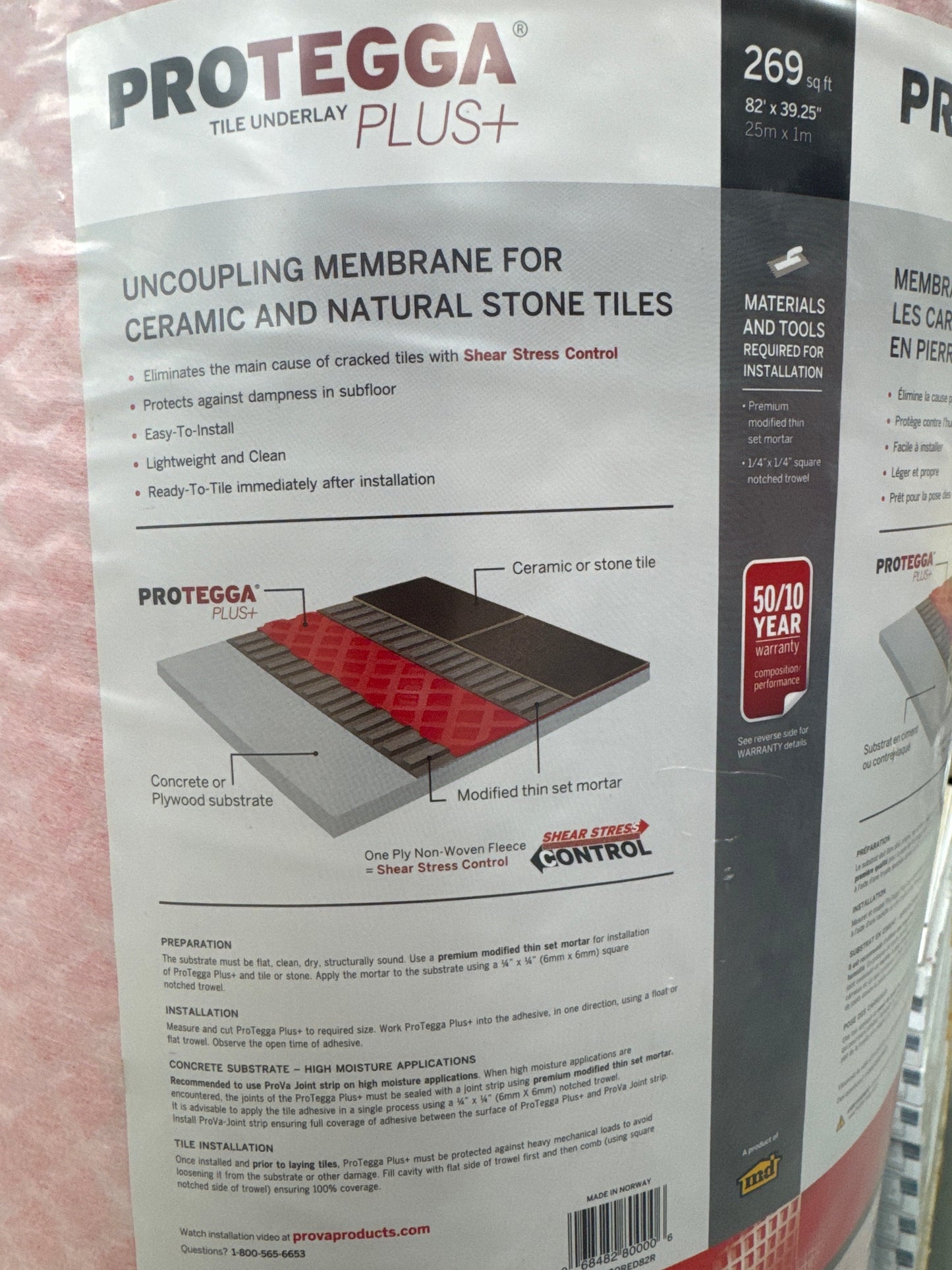 Protegga plus uncoupling membrane for ceramic and natural stone, 269 SF