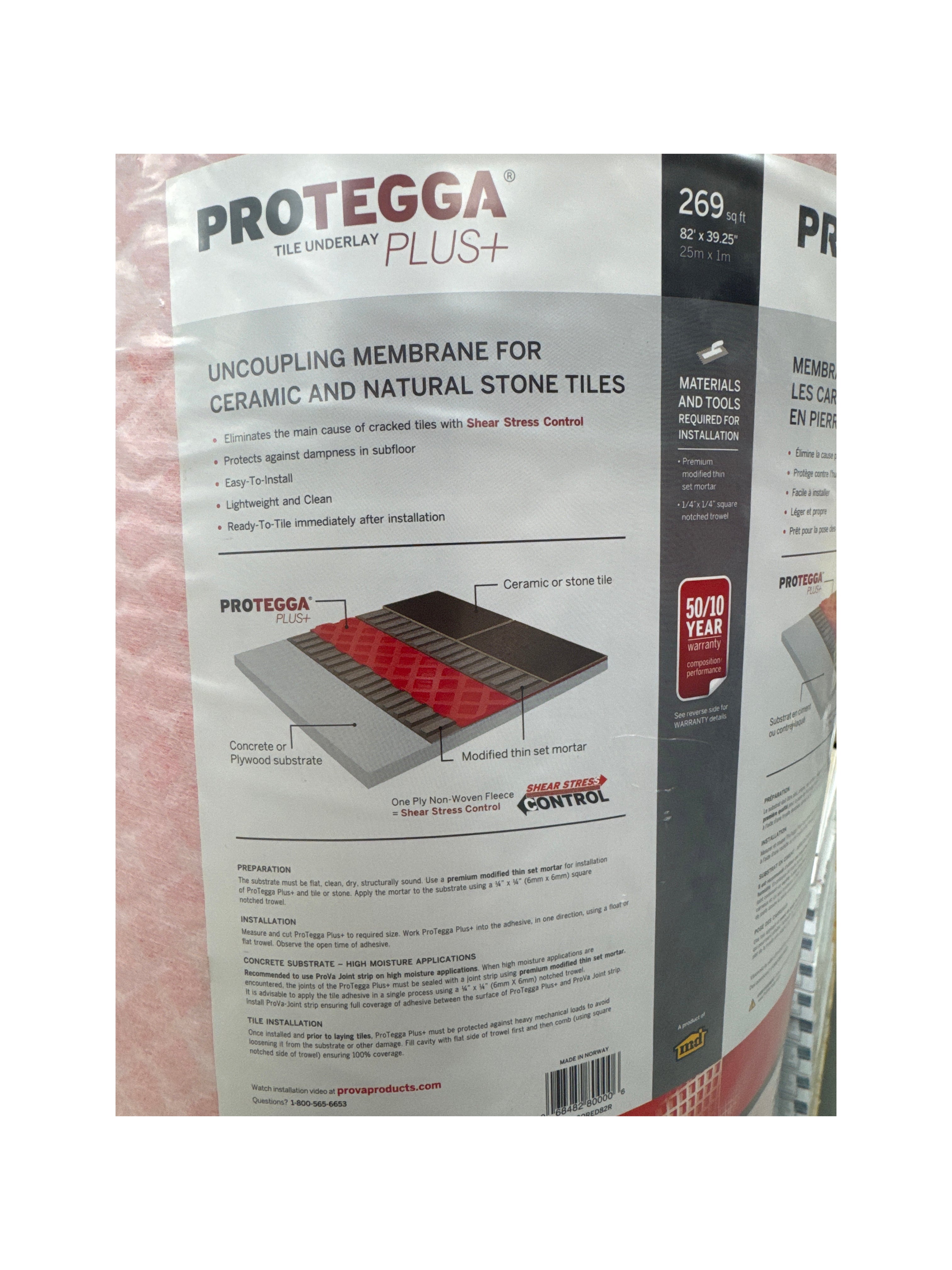 Protegga plus uncoupling membrane for ceramic and natural stone, 269 SF