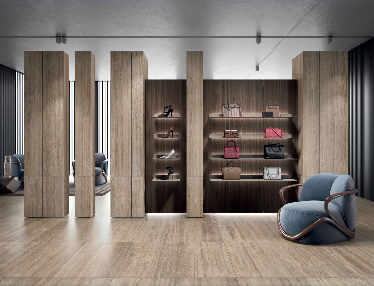 Collection de carreaux de céramique Travertino Class disponible en 2 formats, 1 coloris et 2 finitions