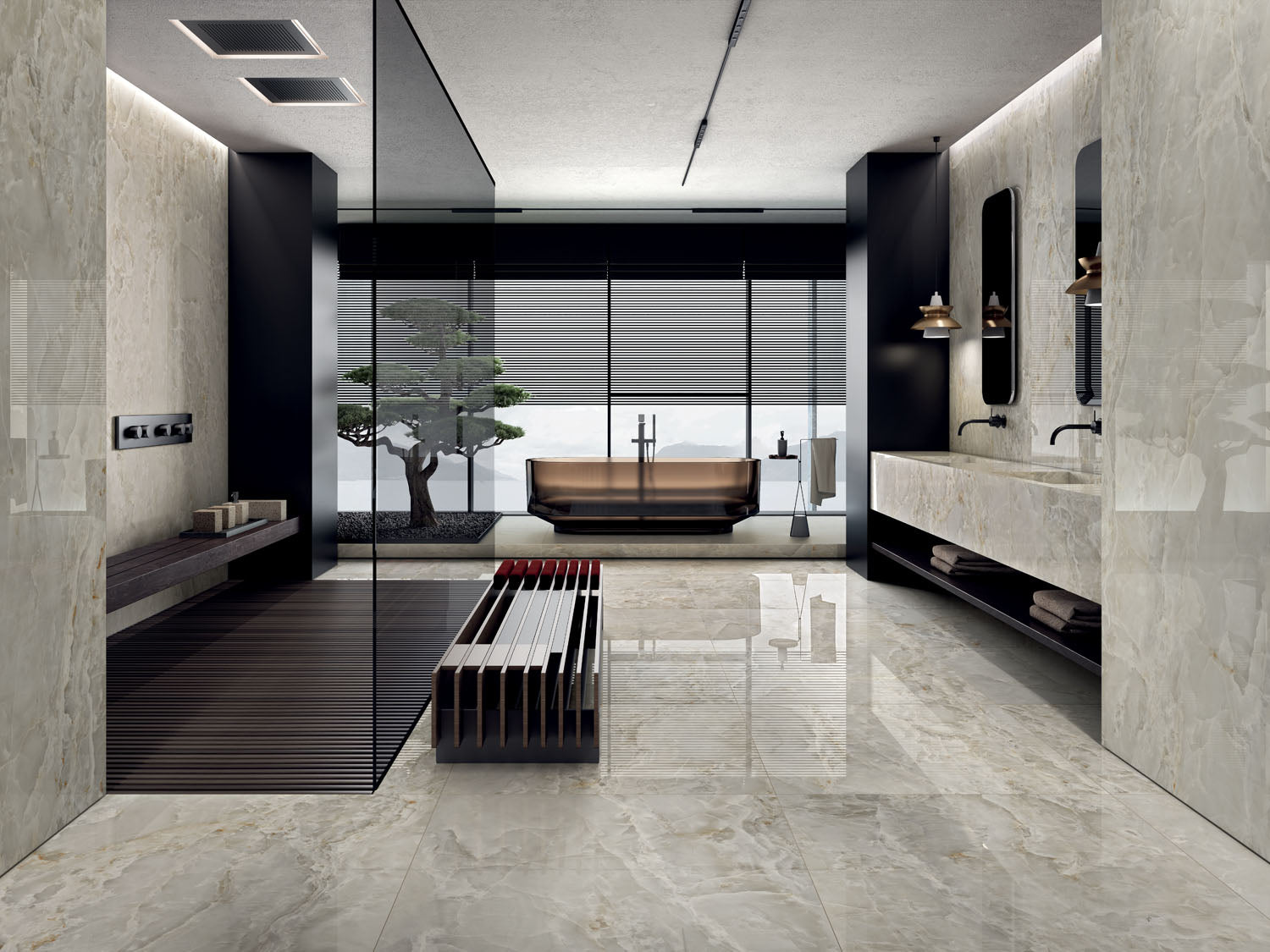 Collection de carreaux de céramique Onyx Pearl disponible en 3 formats, 1 coloris et 2 finitions