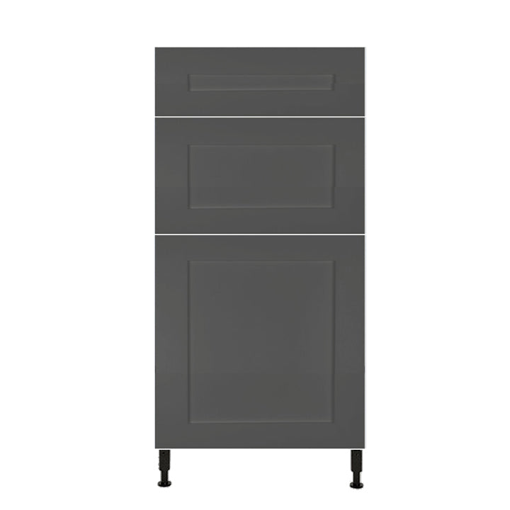 Shaker Matte Grey Kitchen Base Cabinet 3 Drawers Unit 18 L x 34 3/4 H x 24 P in.