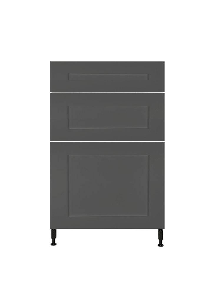 Shaker Matte Grey Kitchen Base Cabinet 3 Drawers Unit 24 L x 34-3/4 H x 24 P in.