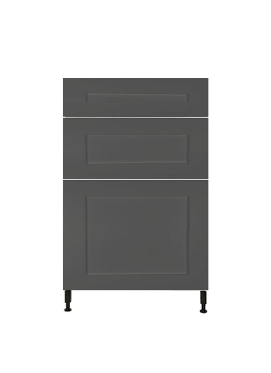 Shaker Matte Grey Kitchen Base Cabinet 3 Drawers Unit 24 L x 34-3/4 H x 24 P in.