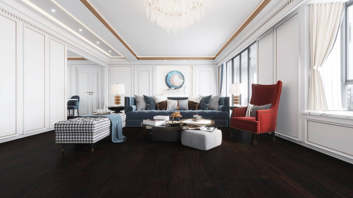 Engineered Hardwood Flooring American Oak 6 in Collection Black Brown.