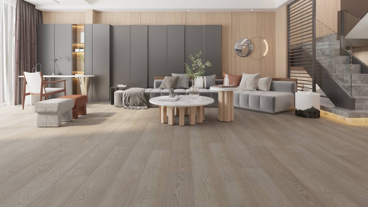 Engineered Hardwood Flooring American Oak 9 in Collection - Sandy Grey.