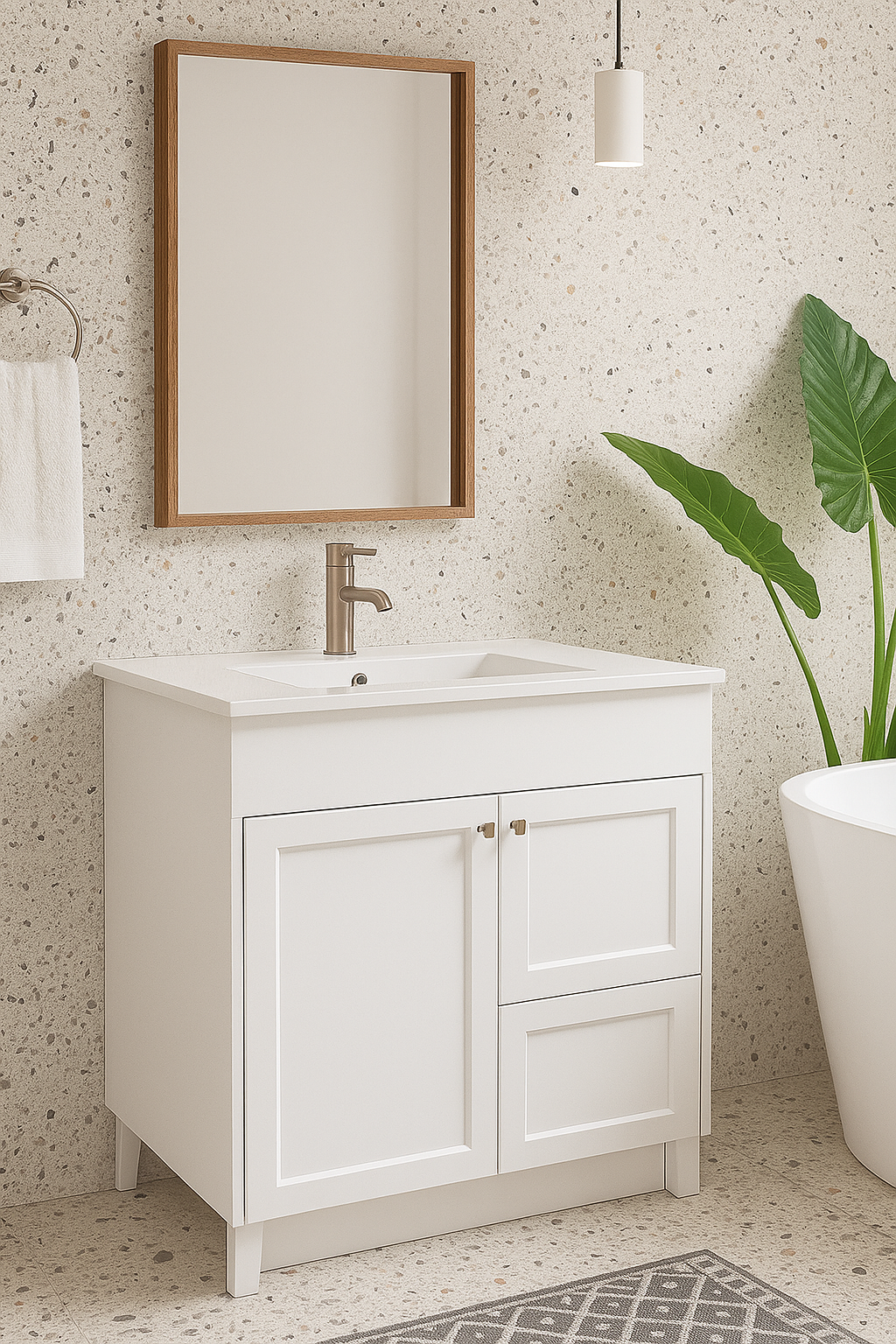 Collection Monaco - Meuble-lavabo haut de gamme 30po  avec 1 porte et 2 tiroirs et comptoir blanc Shaker