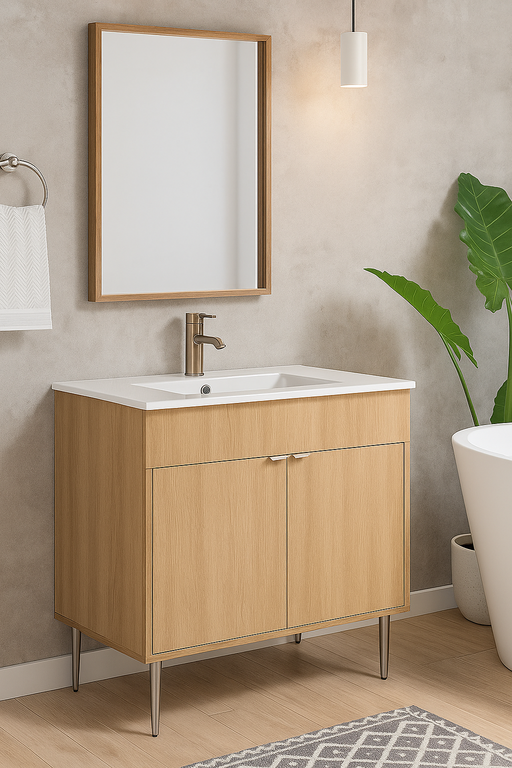 Vanité 24 po. Suspendu 2 portes beauté naturelle avec comptoir