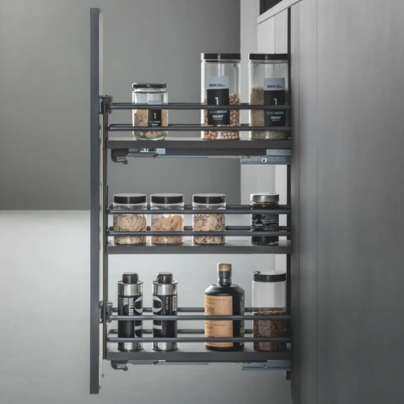 Galaxy narrow pull-out 8" 3 shelves, anthracite.