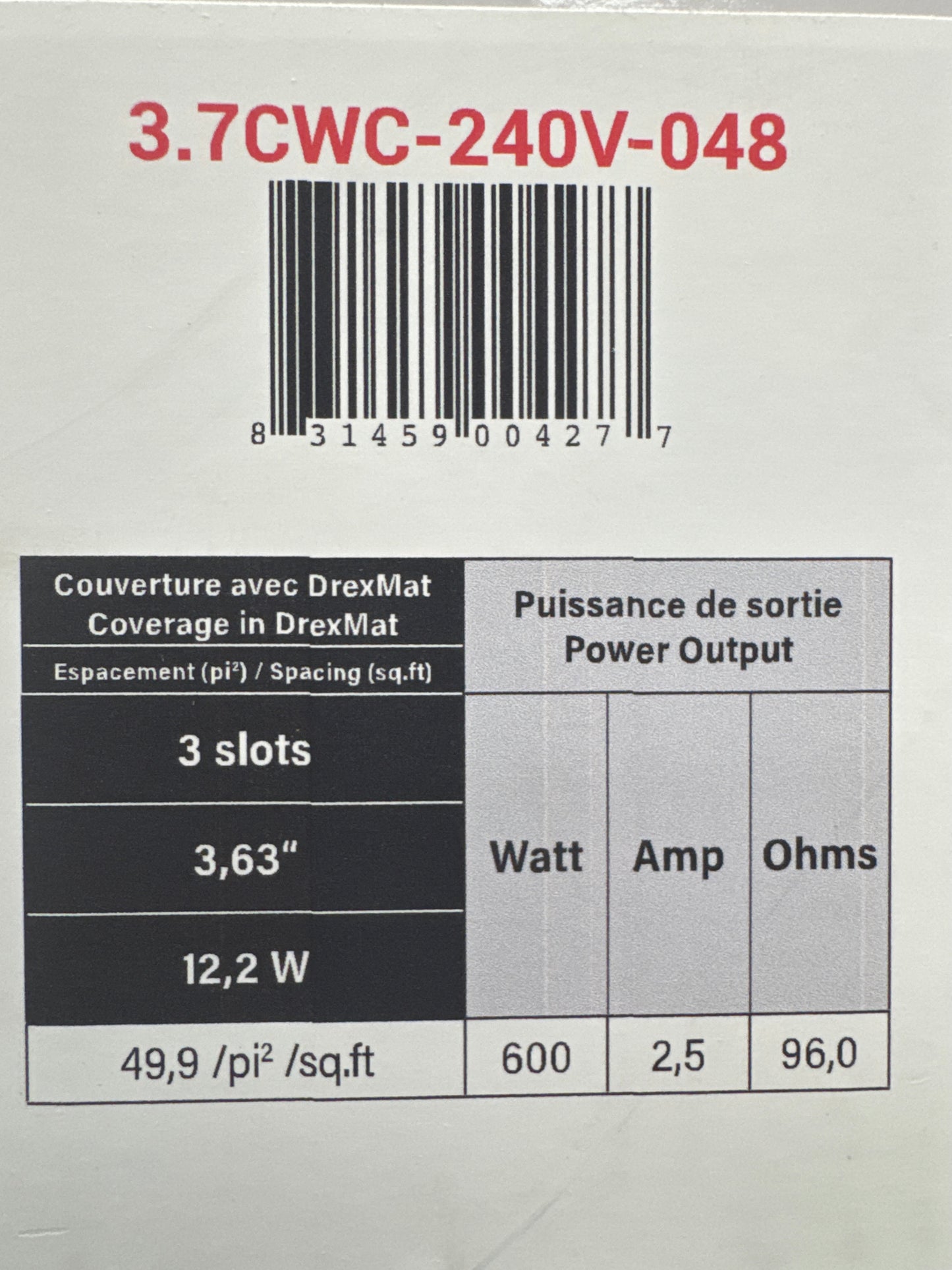 Heating cable for decoupling membranes Drexma. It is 240 volts and covers