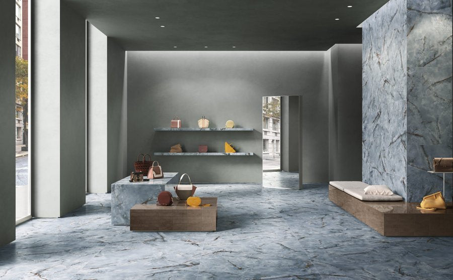 Carrelage en céramique de porcelaine - collection Premiere Marble Look disponible en 3 tailles, 4 couleurs et 2 finitions.
