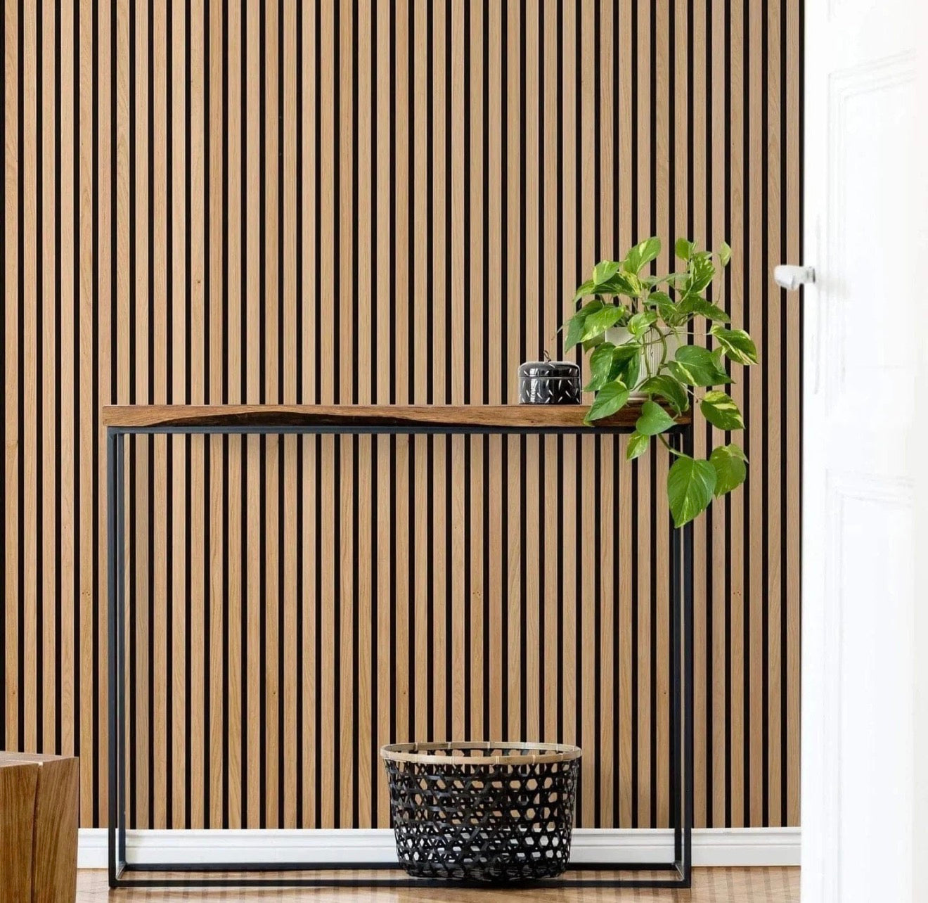 Grooved Laminate Acoustic Decorative Wood Wall Panel 24x94 1/2 in Natural