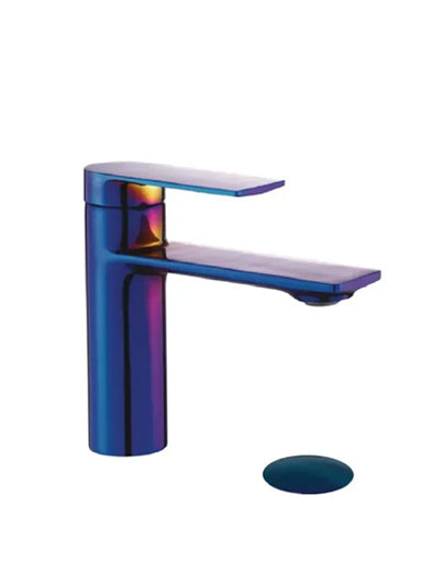 Glam single hole lavatory faucet polished blue with (overflow) drain