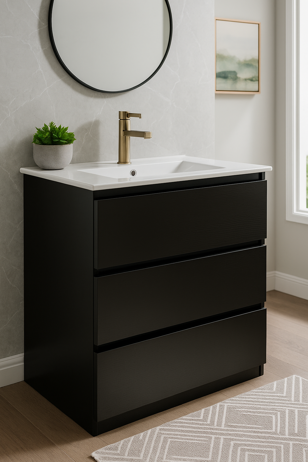 Meuble-lavabo noir à 3 tiroirs 80 x 46 cm