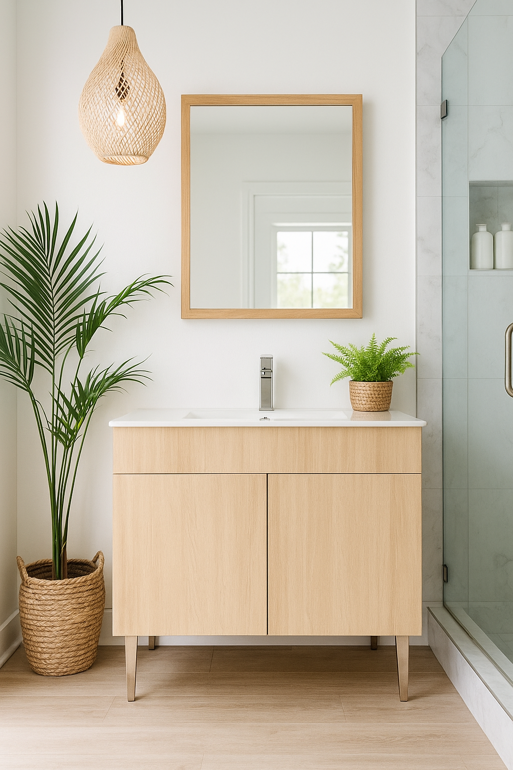 Vanité 36 po. Suspendu 2 portes beauté naturelle avec comptoir