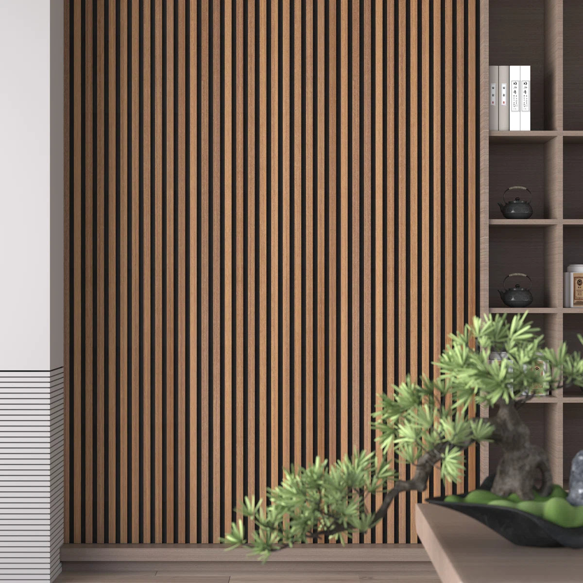 Grooved Laminate Acoustic Decorative Wood Wall Panel 24x94 1/2 in Brown