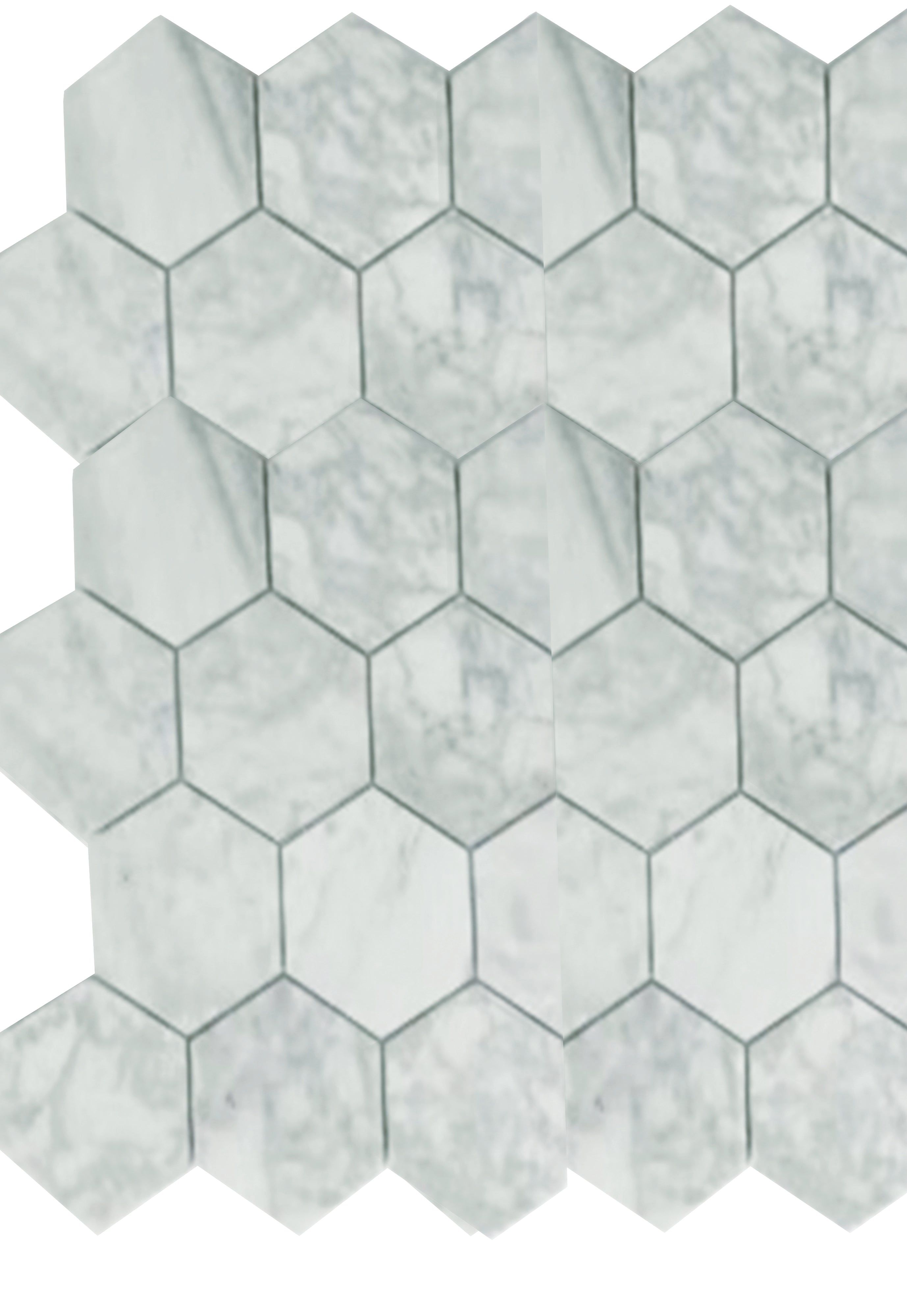 Hexagon Marble Mosaic White Grey Veins Mat 300x300x10mm