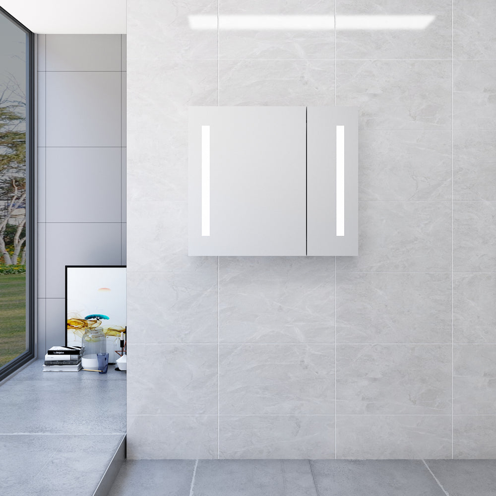 Medicine Cabinet with 2 Doors & LED Mirror 34x30x5.9 in