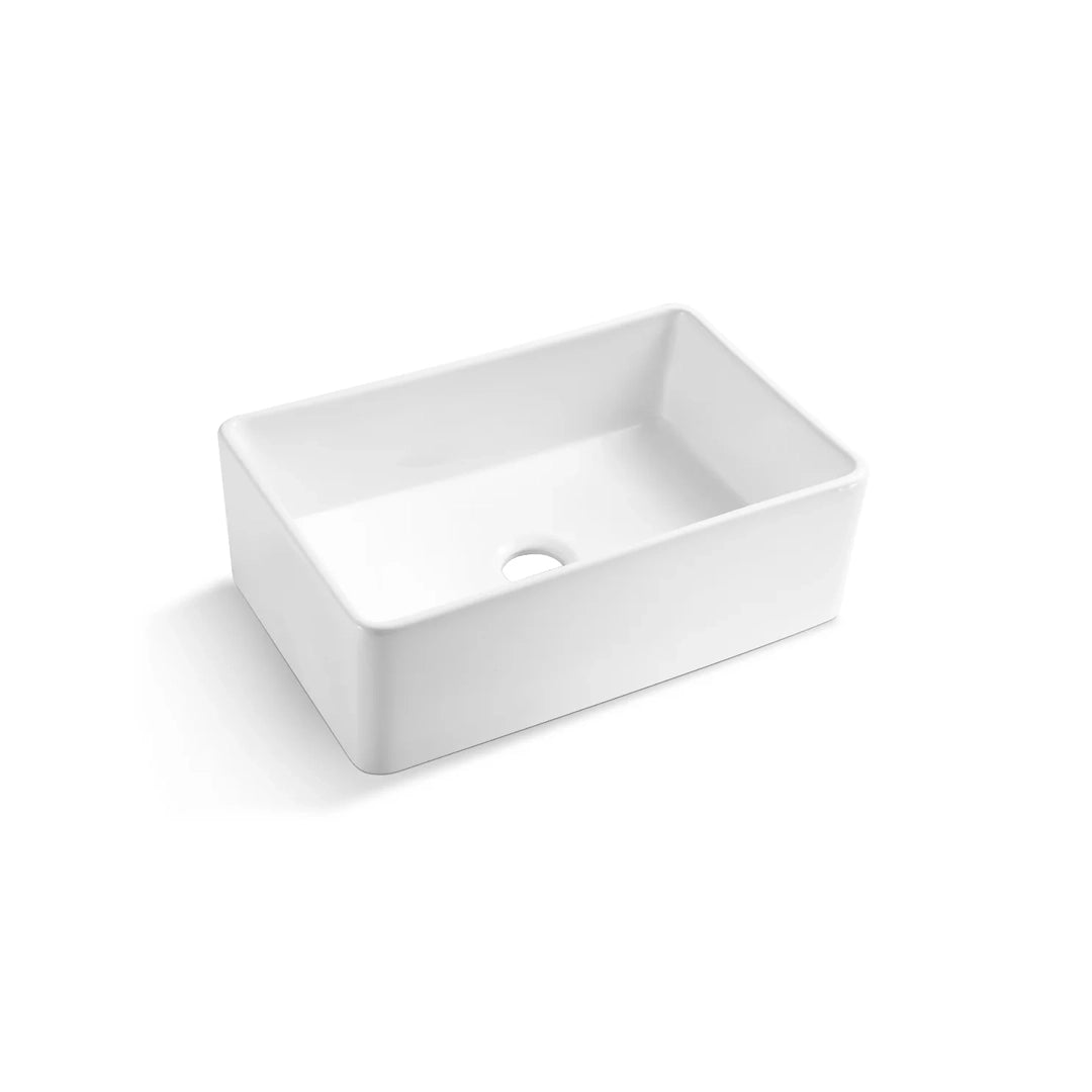 Kitchen Sink Single Bowl Farmhouse Apron Front Ceramic White 30-1/8x20x10 in