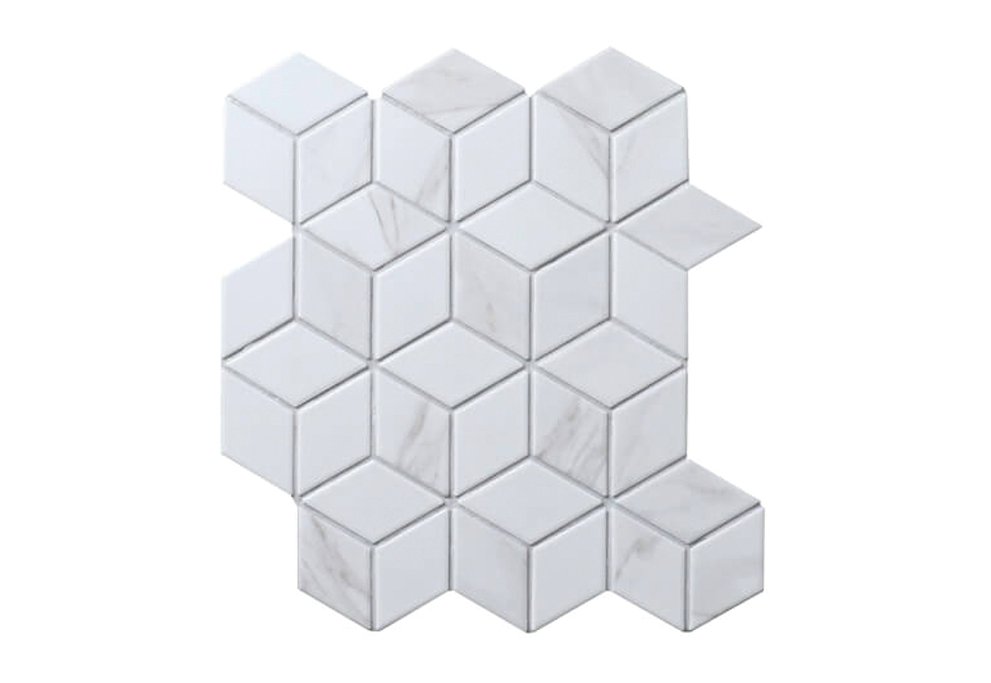 Mosaic Marble tile Matte Shaped Boxes White Grey Veins 266x305mm