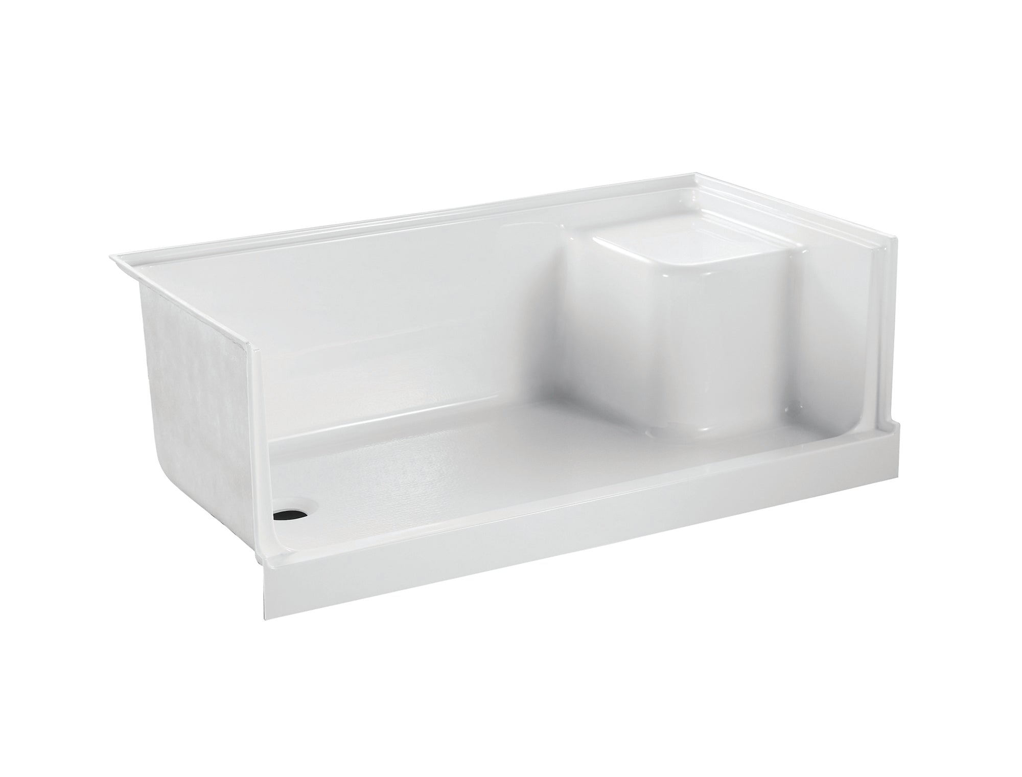Base de douche avec siège rectangle Drain à gauche 60x32x21 po