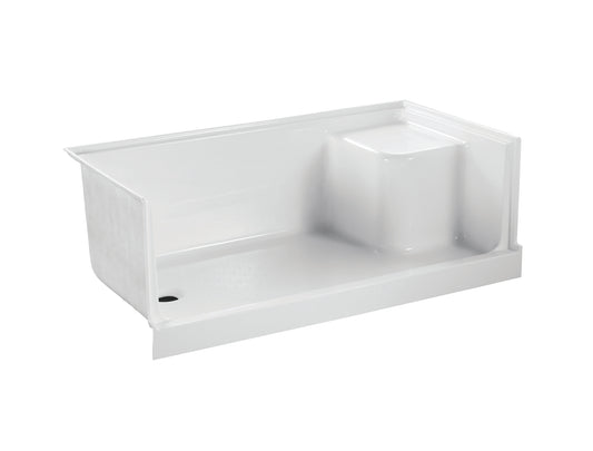 Shower base with seat  rectangle Left Drain 60x32x21 in