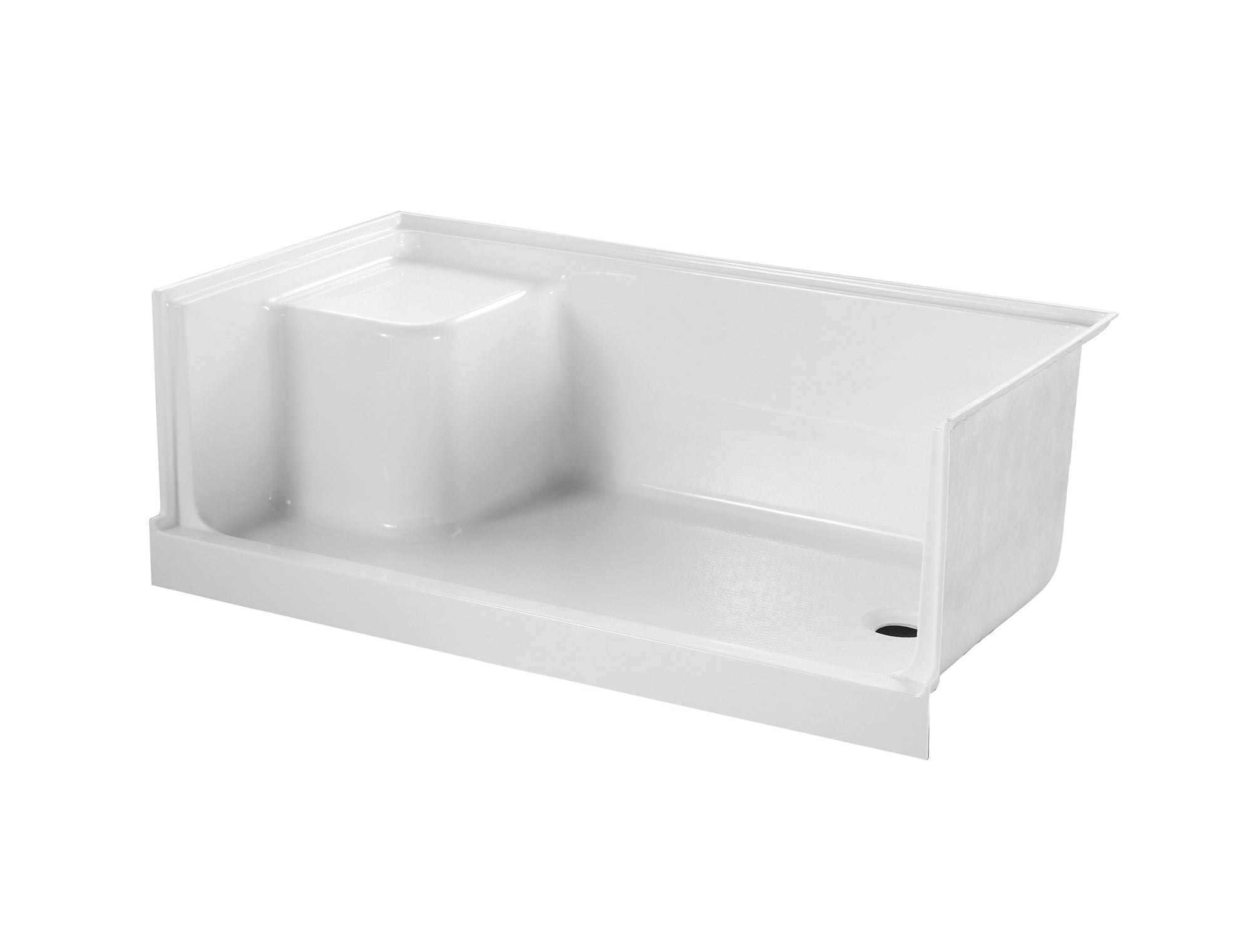 Base de douche avec siège rectangle Drain à droite 60x32x21 po