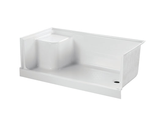 Shower base with seat  rectangle Right Drain 60x32x21 in