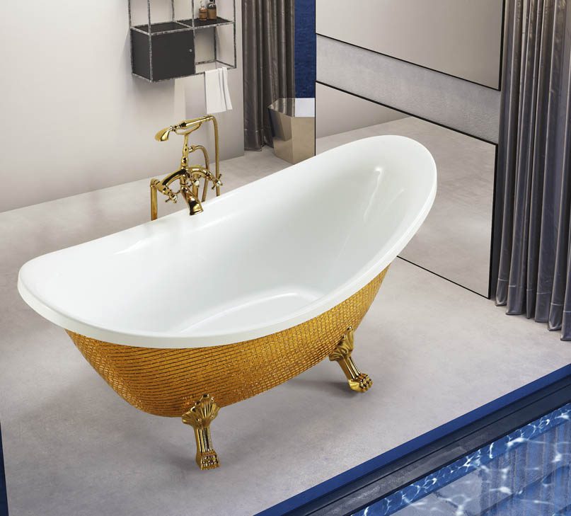 Freestanding Bathtub Size: 67 ⅜×31 ½×31 ⅞ in. (1710×800×810 mm)  Golden Color Mosaic