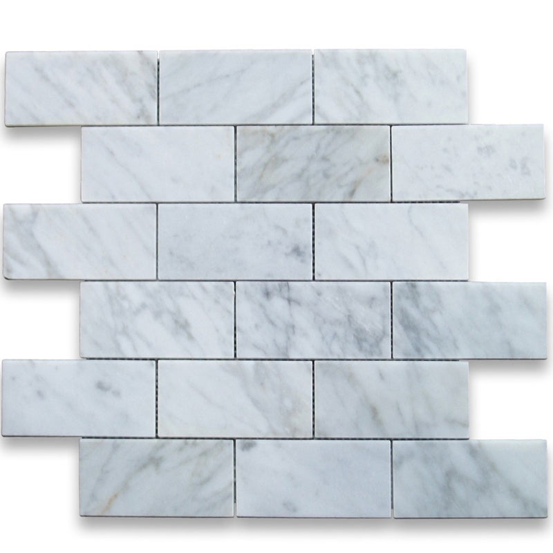 Brick Pattern Marble Mosaic White Grey Veins Matte Tile 300x300x10mm