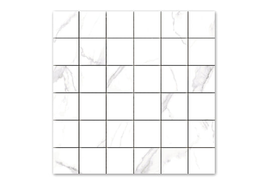 Square Marble Mosaic White touch of Grey Glossy Tile 300x300x10mm