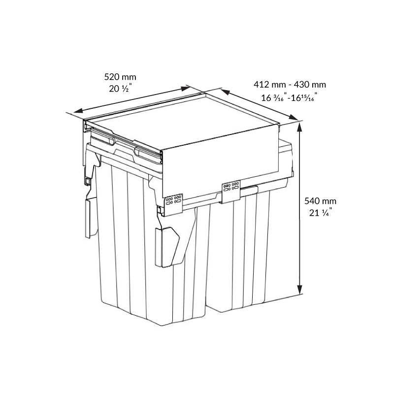 Pull-out waste bin MaxBin 18 in. 63L 3 bins anthracite.